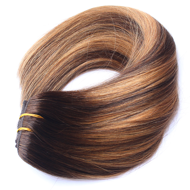 Full head Clip In Human Hair Extension tape in hair with clips