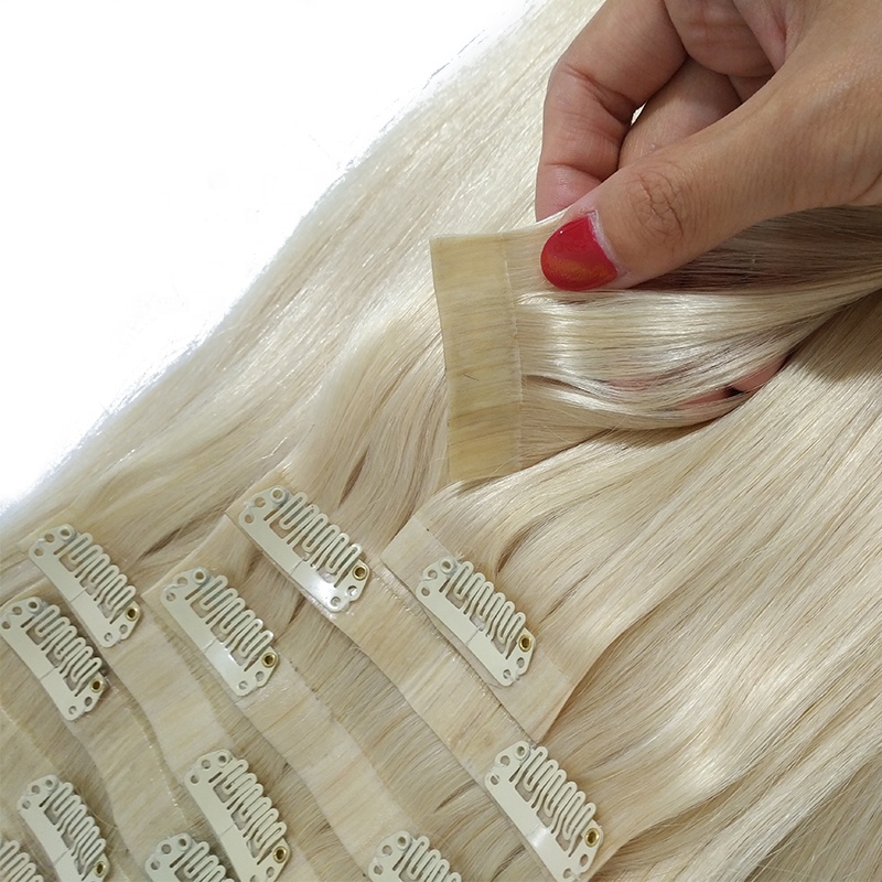 Nice Quality PU Weft Seamless Clip in Human Hair Extension