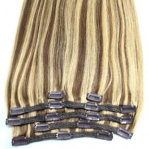 Full head Clip In Human Hair Extension tape in hair with clips